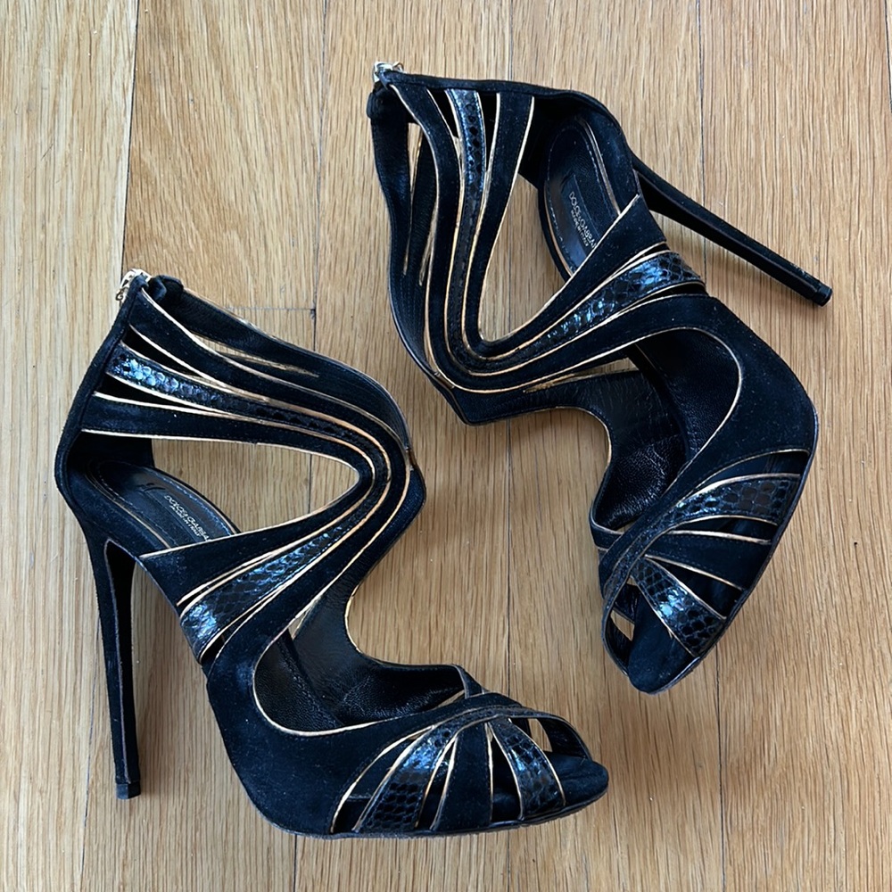 Dolce & Gabbana Suede and Snake Leather Cutout Sandals